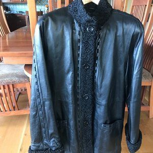 Vintage Arnold Scaasi Black Shearling trimmed coat